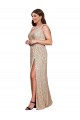 Deep V-Neck Sleeveless Sparkling Sequin Prom Dress with Draped Cowl Back Clearance