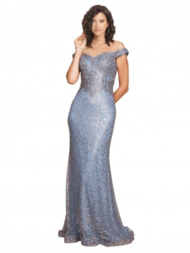 Off the Shoulder Sweetheart Neckline Sequin Prom Dress with Thigh High Slit Clearance