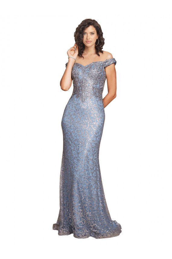 Off the Shoulder Sweetheart Neckline Sequin Prom Dress with Thigh High Slit Clearance
