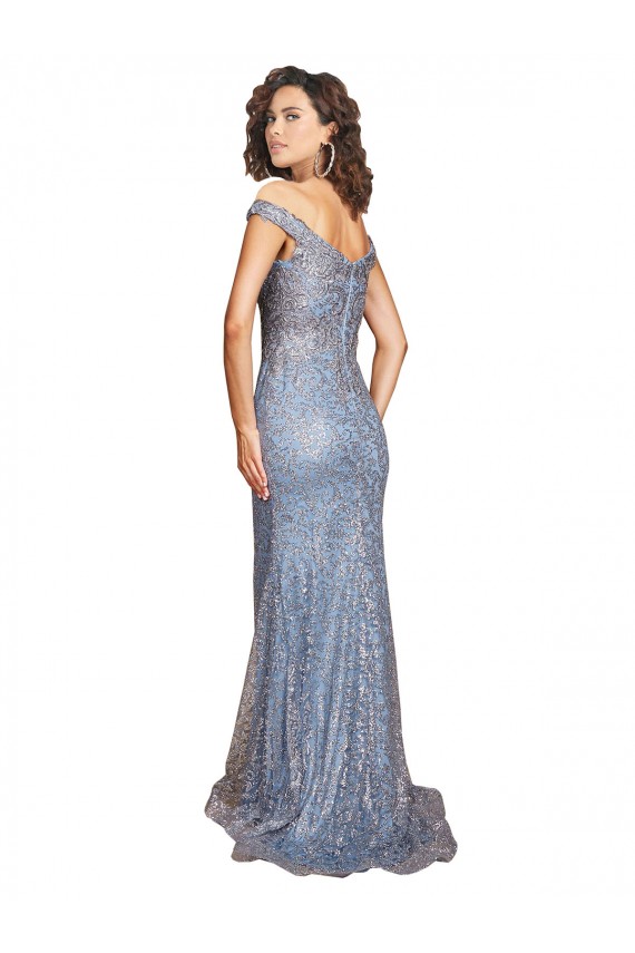 Off the Shoulder Sweetheart Neckline Sequin Prom Dress with Thigh High Slit Clearance