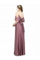 Draped Cold Shoulder Sleeves Long Silky Satin Prom Dress with Slit and Tie Back Clearance