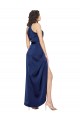 Full Length High Neck Wrap Silky Satin Prom Dress with Waist Tie Clearance