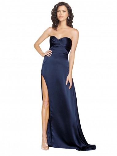 Knotted Sweetheart Silky Satin Prom Dress with High Side Split Clearance