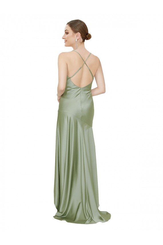 Silky Satin Prom Dress with Bias Cut Skirt Clearance