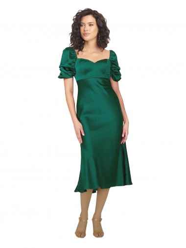 Ruched Sleeve Silky Satin Prom Dress Clearance