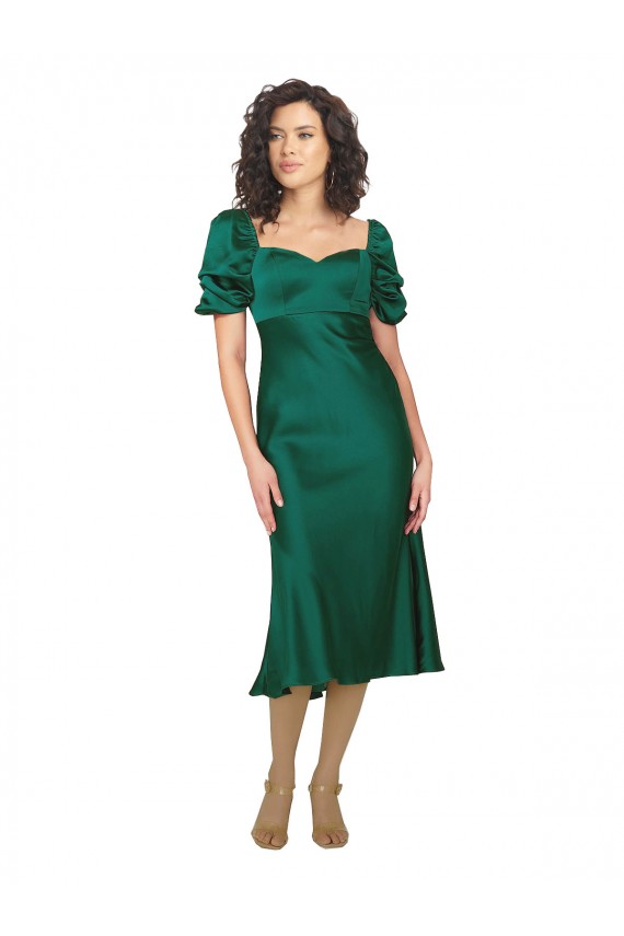 Ruched Sleeve Silky Satin Prom Dress Clearance