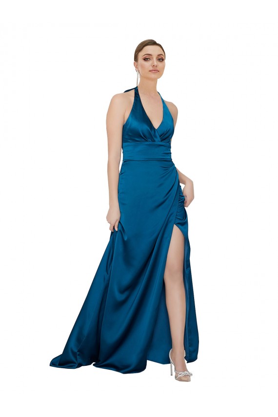 Halter Neck Silky Satin Prom Dress Clearance