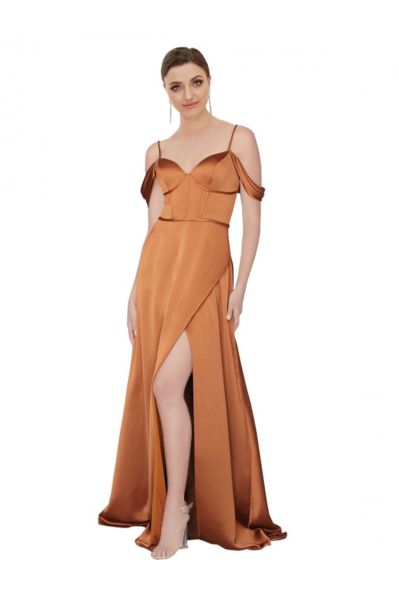Silky Satin Prom Dress with Bustier Bodice Clearance
