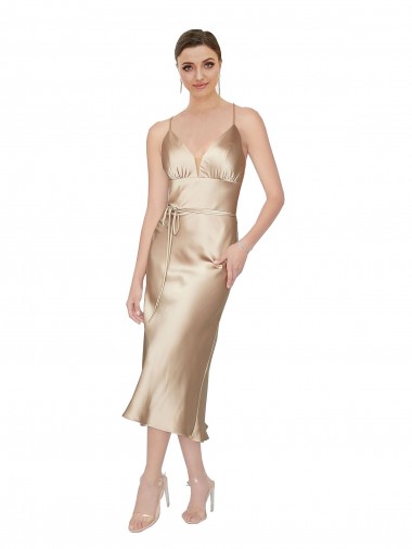 Empire Waist Silky Satin Midi Length Cocktail Dress / Prom Dress Clearance