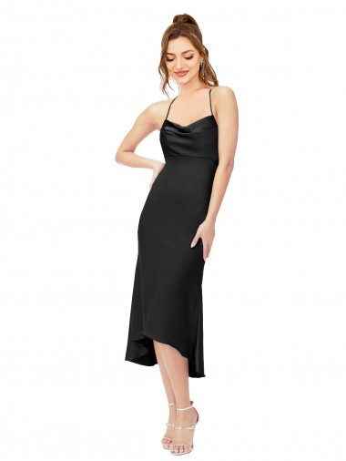High Low Silky Satin Cowl Neck Midi Length Cocktail Prom Dress / Homecoming Dress Clearance