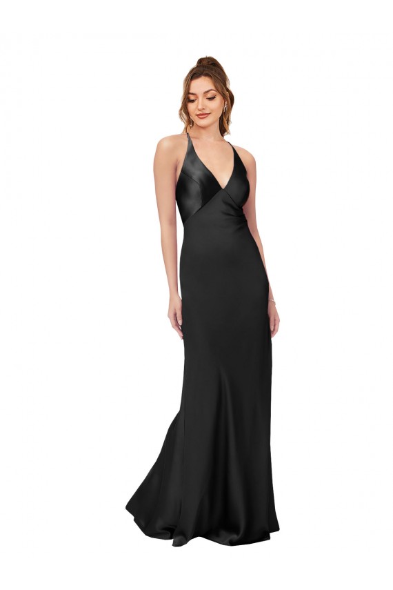 Cowl Back V-Neck Silky Satin Prom Dress Clearance