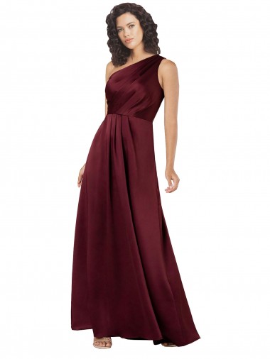 One Shoulder Silky Satin Prom Dress with Subtle Pleats Clearance