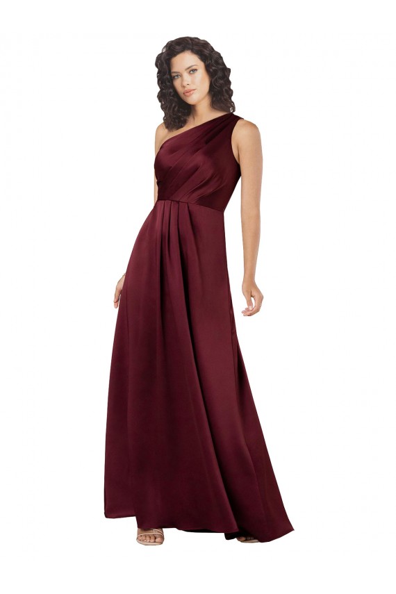 One Shoulder Silky Satin Prom Dress with Subtle Pleats Clearance