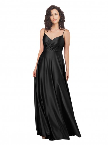 Full Length V-Neckline Silky Satin Prom Dress with Full Skirt Clearance