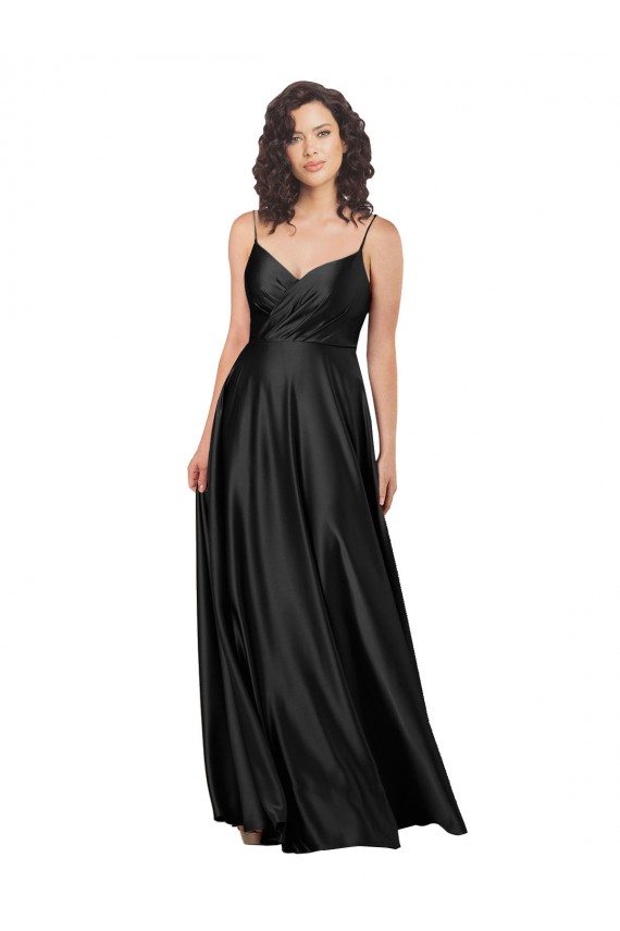 Full Length V-Neckline Silky Satin Prom Dress with Full Skirt Clearance