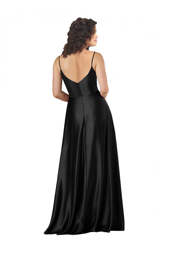 Full Length V-Neckline Silky Satin Prom Dress with Full Skirt Clearance