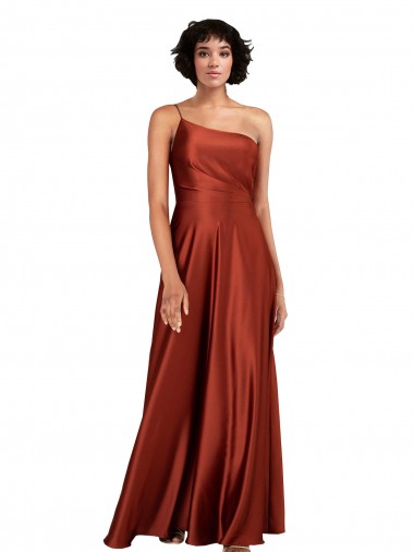 Sophisticated One Shoulder Silky Satin Prom Dress with Full Skirt Clearance