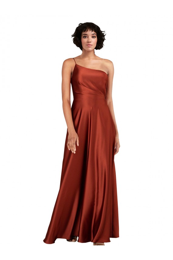 Sophisticated One Shoulder Silky Satin Prom Dress with Full Skirt Clearance