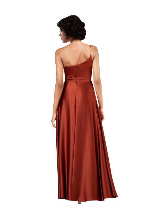 Sophisticated One Shoulder Silky Satin Prom Dress with Full Skirt Clearance