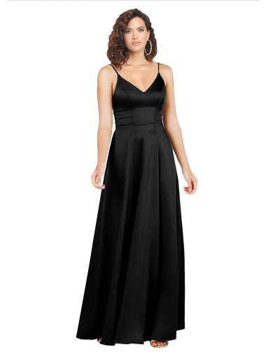 Silky Satin Floor-Length Long Prom Dress with V-Neckline Clearance