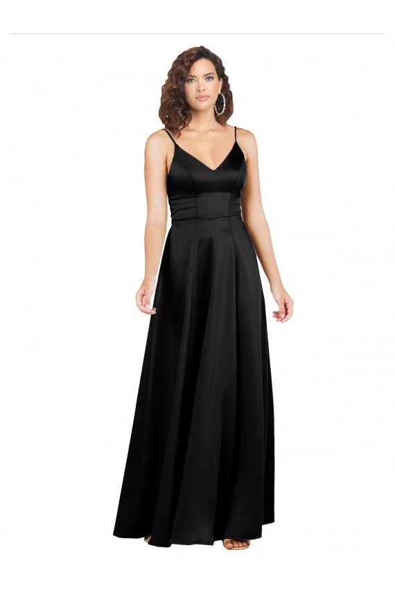 Silky Satin Floor-Length Long Prom Dress with V-Neckline Clearance