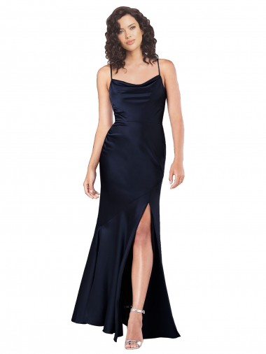 Draped Cowl Neck Silky Satin Prom Dress with Skirt Slit Clearance