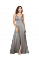 Plunging V-Neckline Long A-Line Silky Satin Prom Dress Clearance