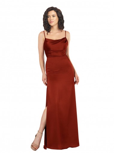 Floor-Length Silky Satin Prom Dress with Skirt Slit Clearance