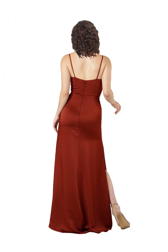 Floor-Length Silky Satin Prom Dress with Skirt Slit Clearance