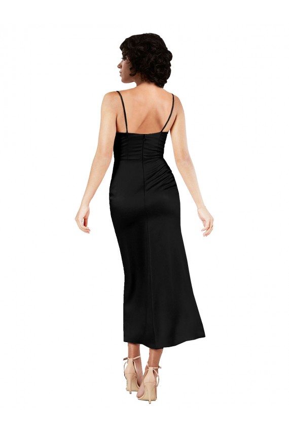 Cowl Neck Tea-Length Short Silky Satin Cocktail Prom Dress / Homecoming Dress with Skirt Slit Clearance