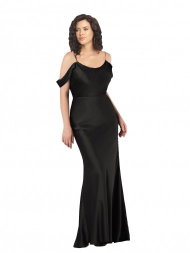 Off the Shoulder Sleeves Silky Satin Prom Dress with Skirt Slit Clearance