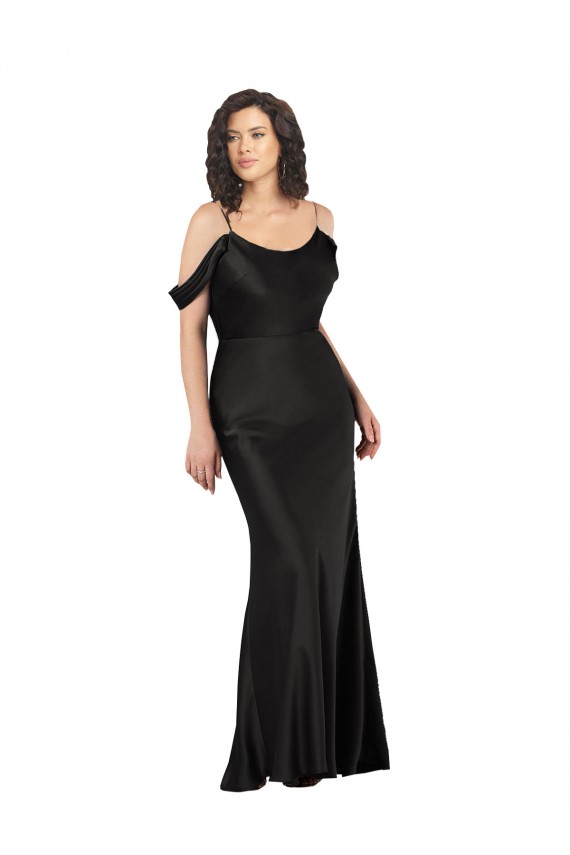 Off the Shoulder Sleeves Silky Satin Prom Dress with Skirt Slit Clearance