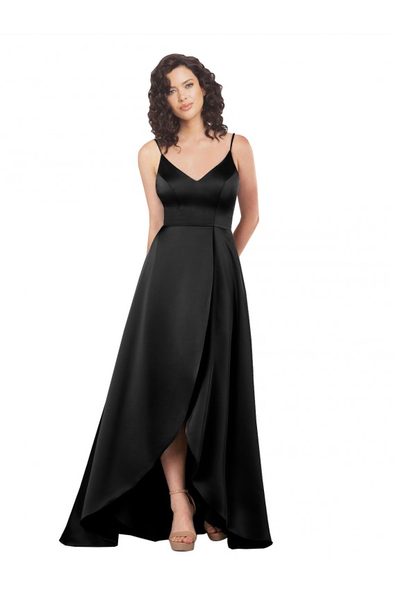 High Low V-Neckline Silky Satin Tulip Prom Dress with Wrap Skirt Clearance