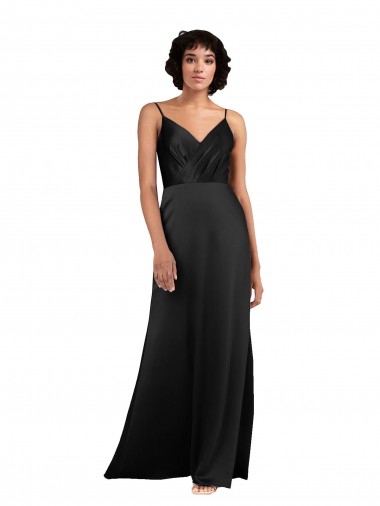 Full Length V-Neckline Silky Satin Prom Dress with Spaghetti Straps Clearance