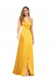 Halter A-Line Silky Satin Prom Dress with V-Neckline and Slit Clearance
