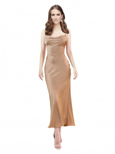 Cowl Neck Silky Satin Midi Length Cocktail Prom Dress / Homecoming Dress Low Back Clearance