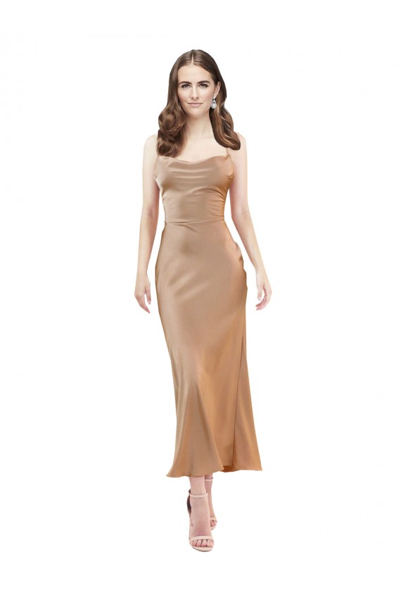 Cowl Neck Silky Satin Midi Length Cocktail Prom Dress / Homecoming Dress Low Back Clearance