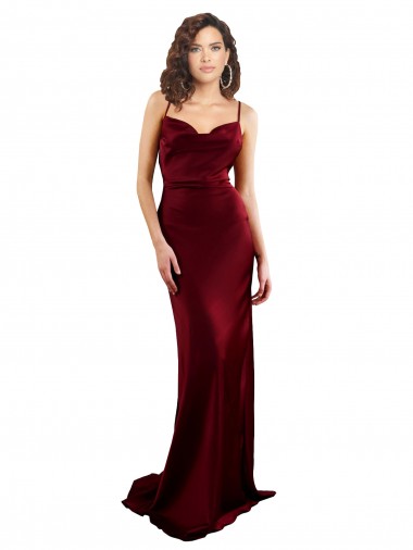 Cowl Neck Long Criss Cross Open Back Silky Satin Prom Dress Clearance
