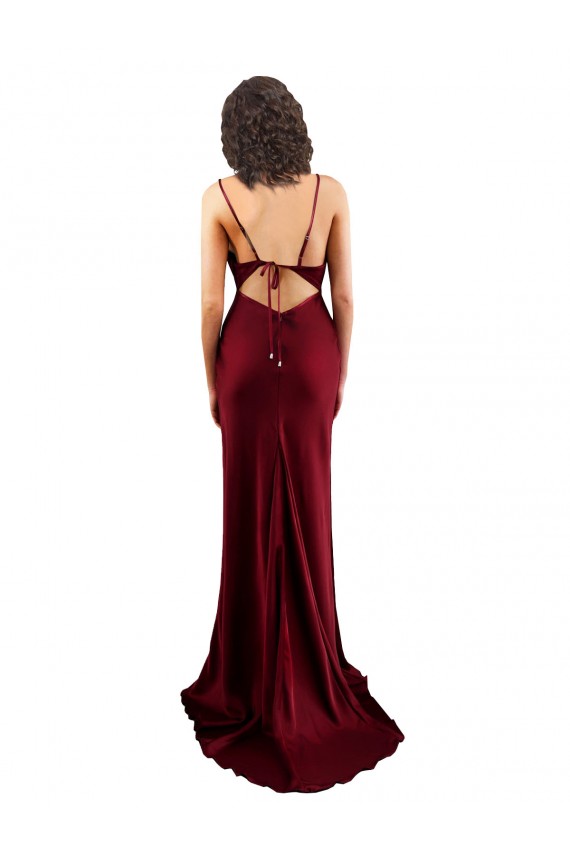 Cowl Neck Long Criss Cross Open Back Silky Satin Prom Dress Clearance