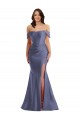 Off the Shoulder Corset Silky Satin Mermaid Prom Dress with Side Slit Clearance
