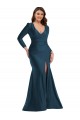 Long Sleeves Draped Wrap Silky Satin Mermaid Prom Dress with Front Slit Clearance