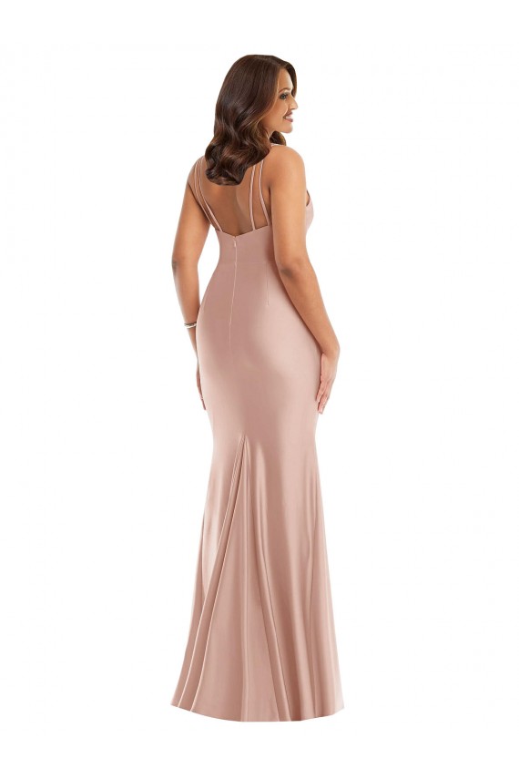 Deep V-Neck Silky Satin Mermaid Prom Dress with Side Slit Clearance