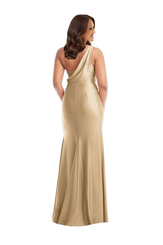 One Shoulder Asymmetrical Cowl Back Silky Satin Mermaid Prom Dress Clearance
