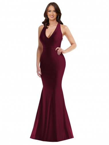 Plunge Neckline Cutout Low Back Silky Satin Mermaid Prom Dress Clearance