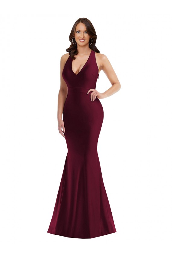 Plunge Neckline Cutout Low Back Silky Satin Mermaid Prom Dress Clearance