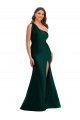 Cascading Bow One Shoulder Silky Satin Mermaid Prom Dress with Front Slit Clearance