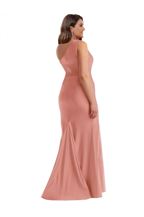 Cascade Ruffle One Shoulder Bustier Silky Satin Mermaid Prom Dress Clearance