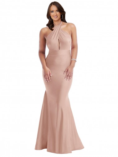 Criss Cross Halter Open Back Silky Satin Mermaid Prom Dress Clearance