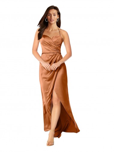 Faux-Wrap Skirt Silky Satin Prom Dress Clearance