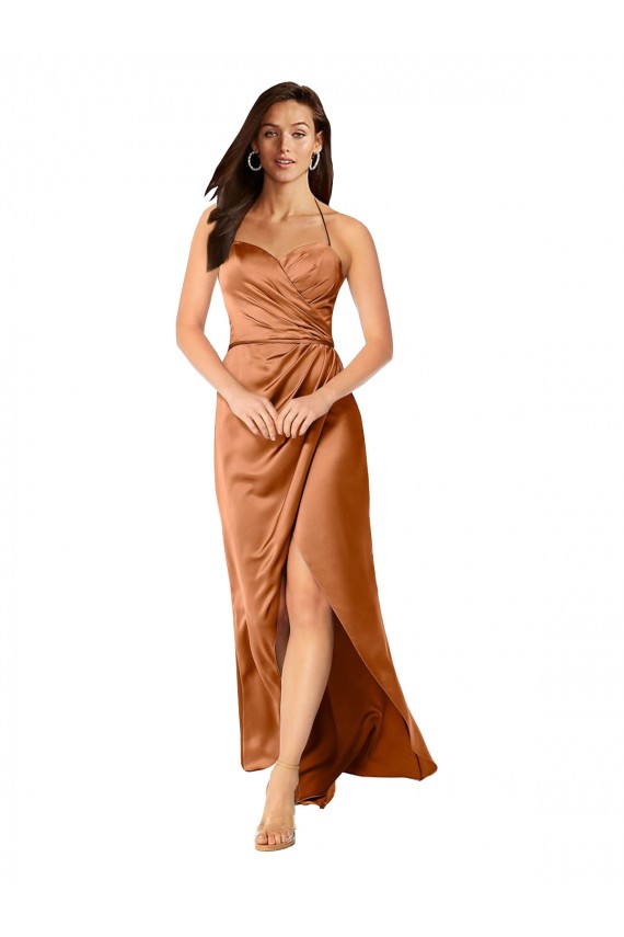 Faux-Wrap Skirt Silky Satin Prom Dress Clearance